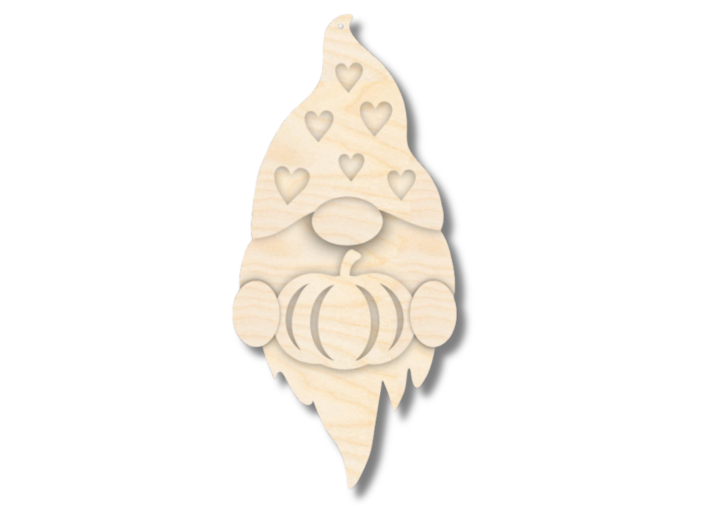 Unfinished Wood Layered Hanging Heart Gnome Holding Pumpkin | 2 Layers | up to 46"