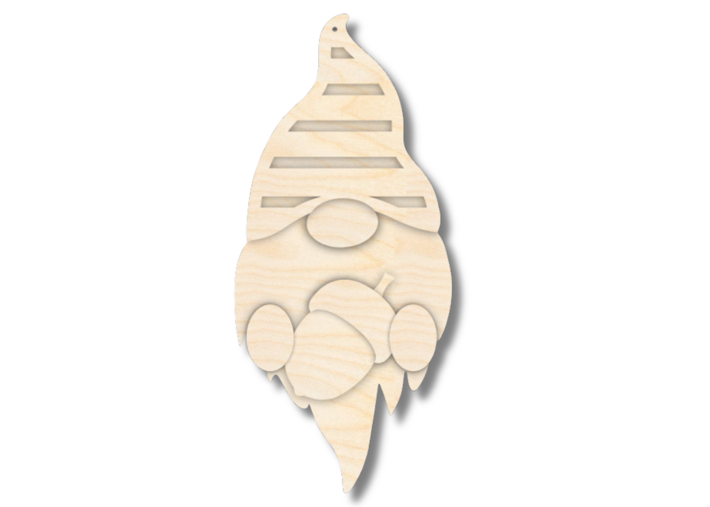 Unfinished Wood Layered Hanging Gnome Holding Acorn | 2 Layers | up to 46"