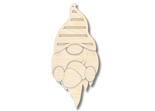 Unfinished Wood Layered Hanging Gnome Holding Acorn | 2 Layers | up to 46"