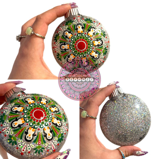 3” Penguin Mandala Glitter Ornament