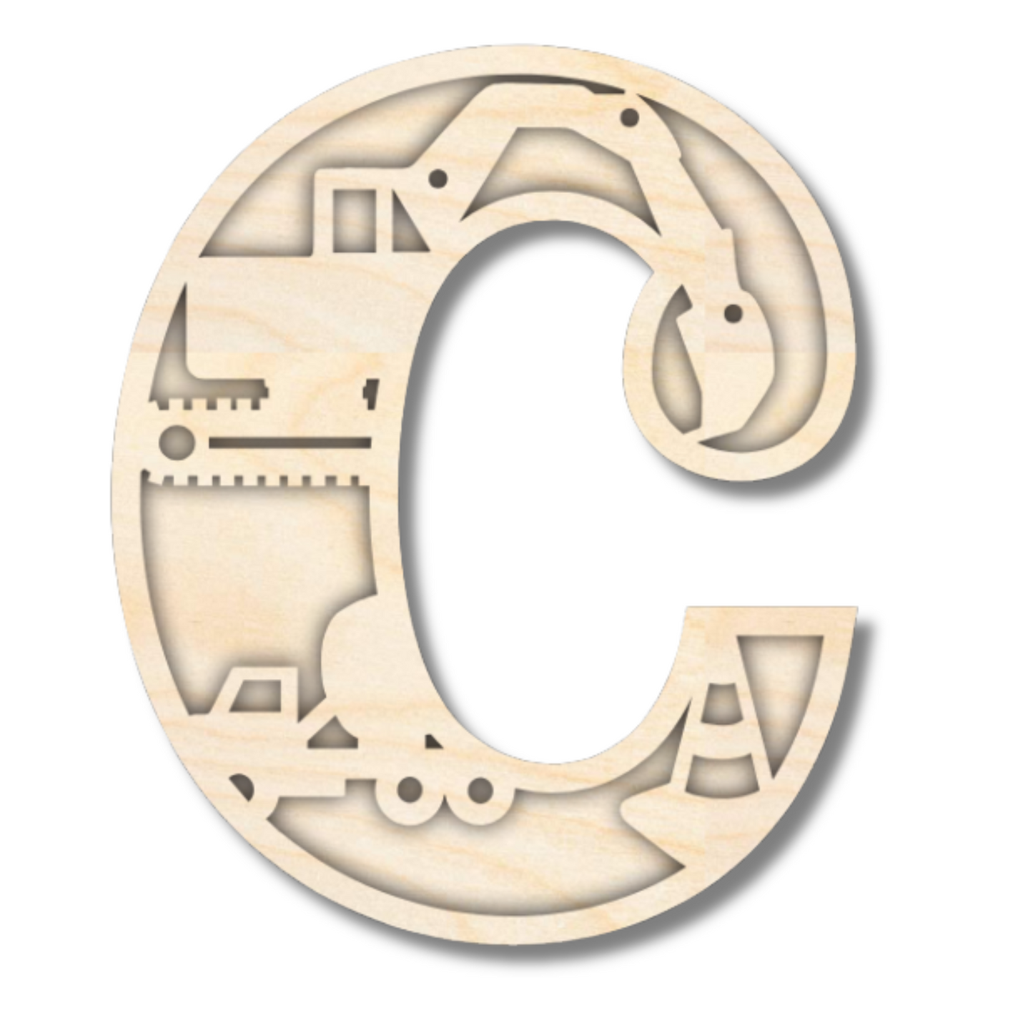 Unfinished Wood Layered Themed Letters | Construction | A-Z | 2 Piece | up to 24"