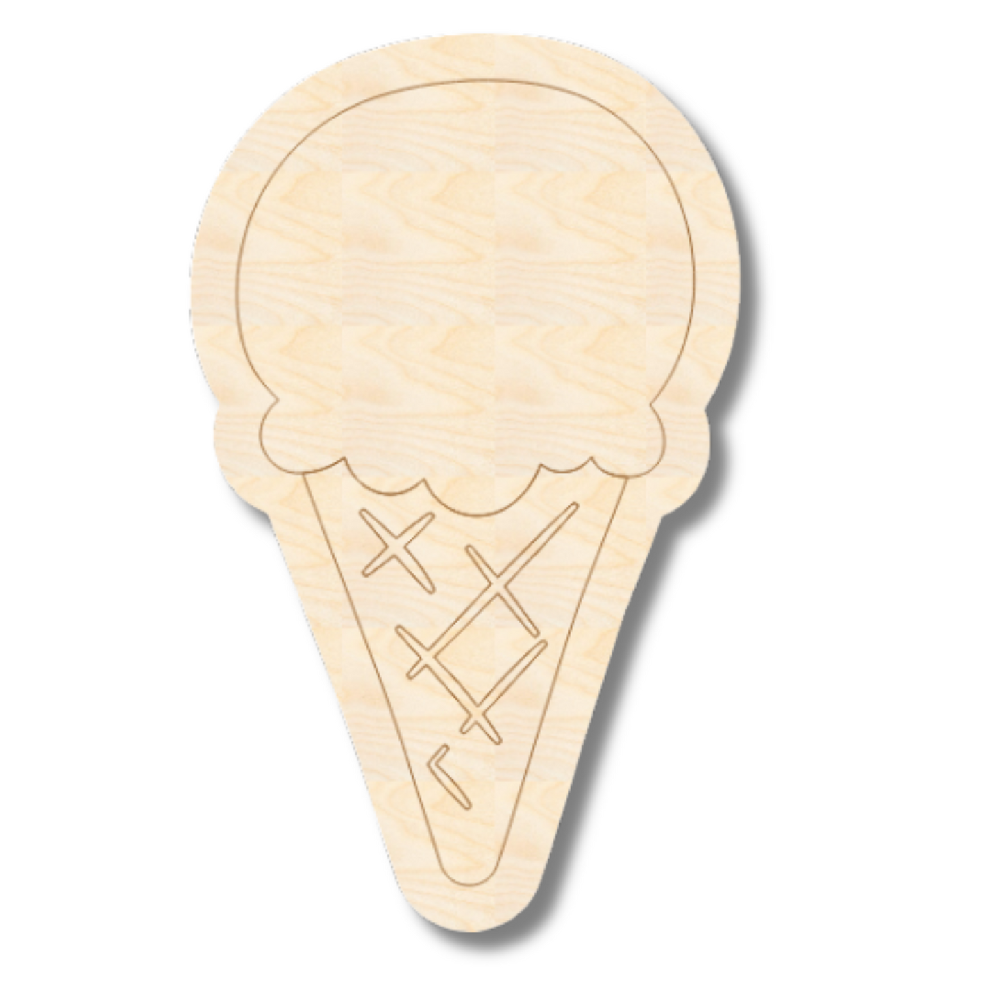 Unfinished Wood Etched Single Ice Cream Scoop Shape | Paint By Line Crafts | up to 30" DIY