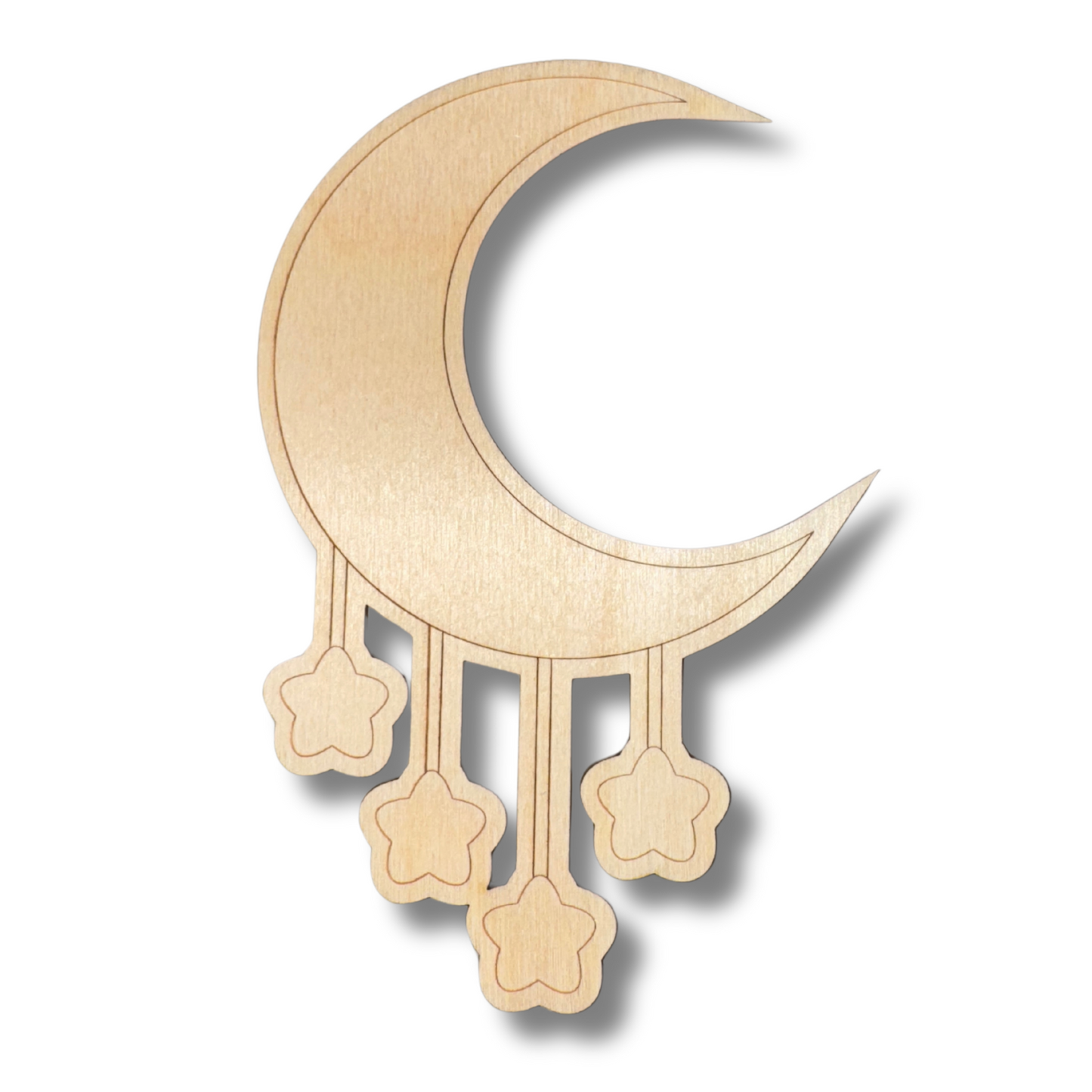 Unfinished Wood Etched Moon Mobile Shape | Paint By Line Crafts | up to 30" DIY