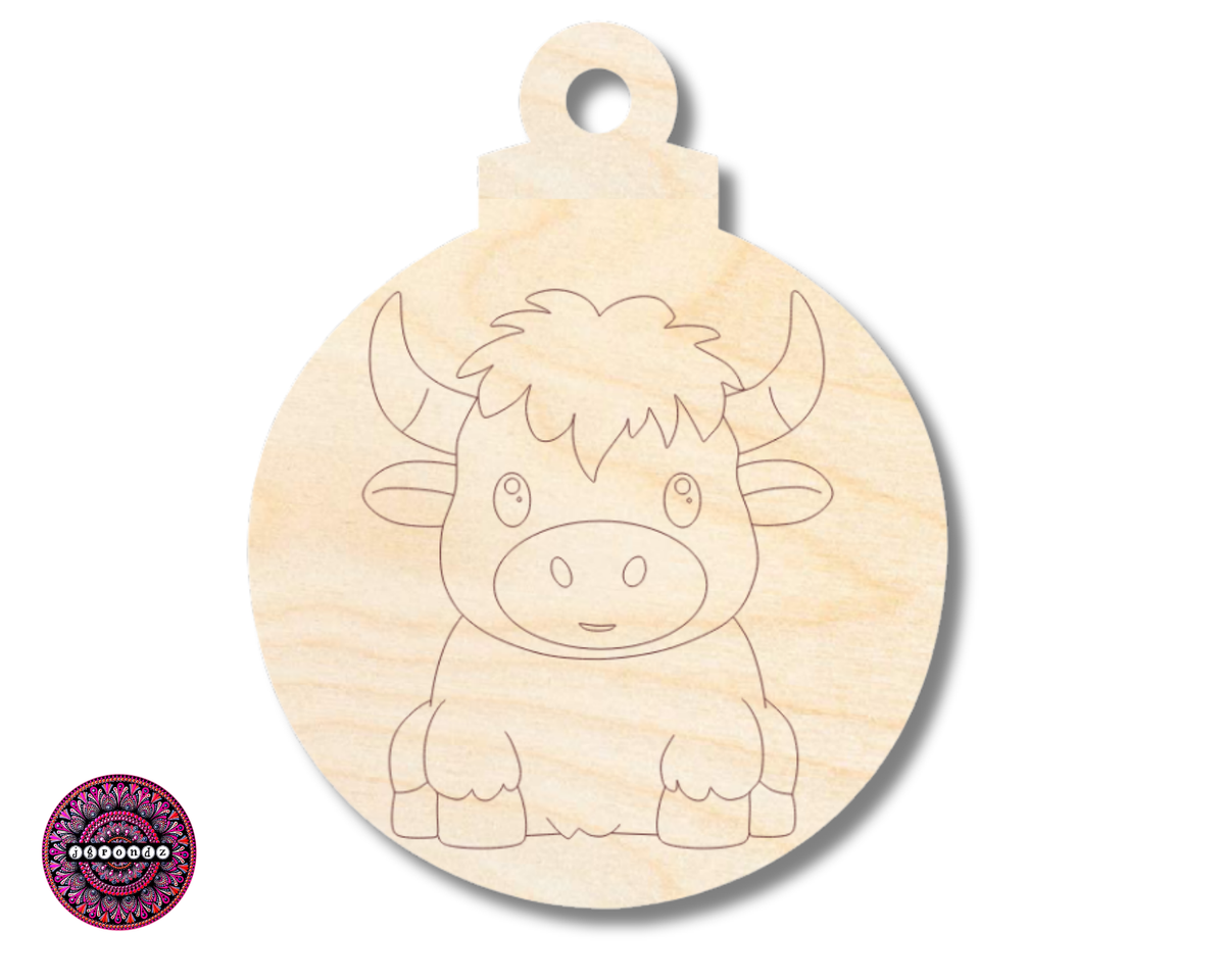 Unfinished Wood Etched Highland Cow Ornament Shape | JGrondz | Paint By Line Crafts | up to 30" DIY