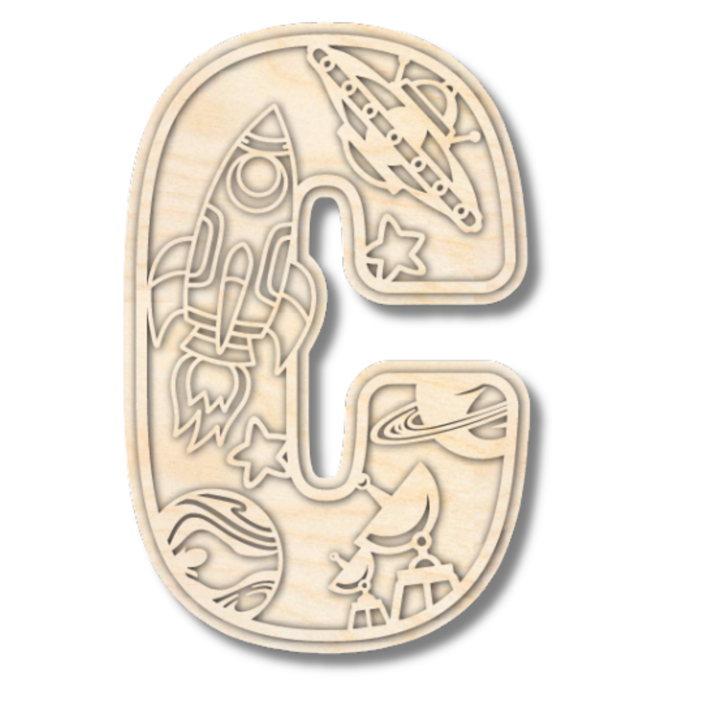 Unfinished Wood Layered Themed Letters | Space | A-Z | 2 Piece | up to 24"