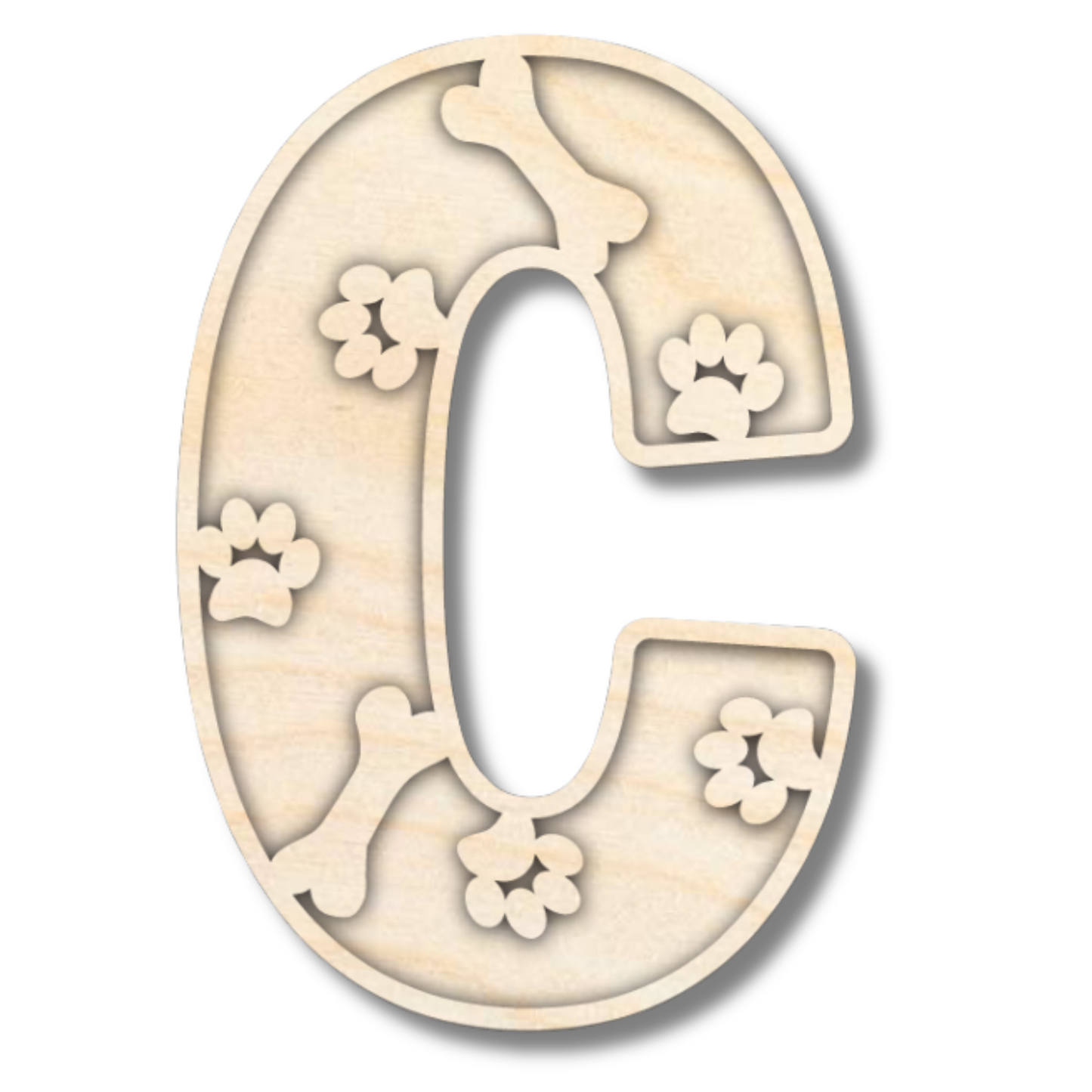 Unfinished Wood Layered Themed Letters | Paw Print | A-Z | 2 Piece | up to 24"