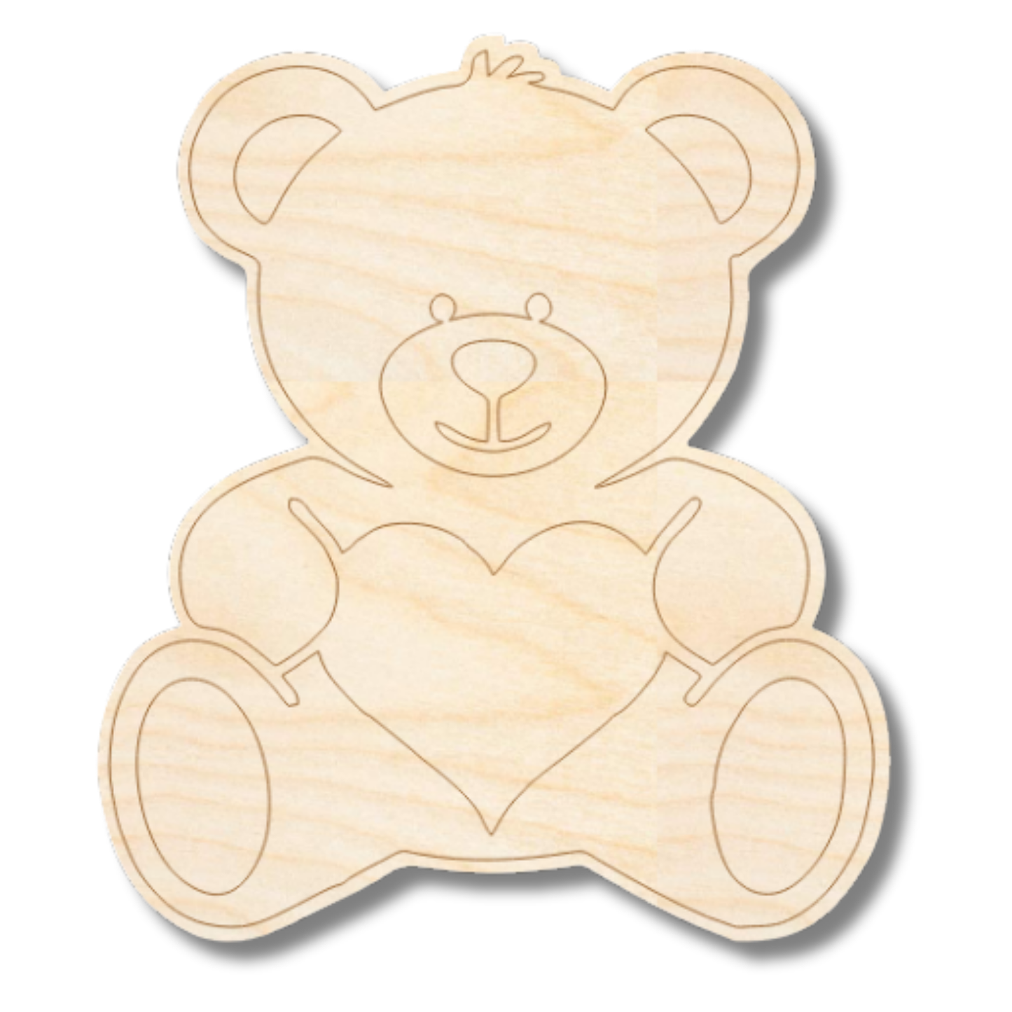 Unfinished Wood Etched Heart Bear Shape | Paint By Line Crafts | up to 30" DIY