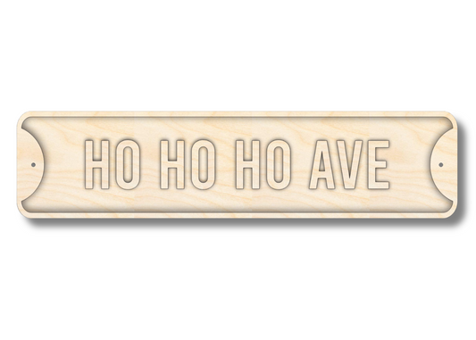 Unfinished Wood Ho Ho Ho Ave Street Sign | 3 Piece | Layered Street Sign | up to 46" DIY