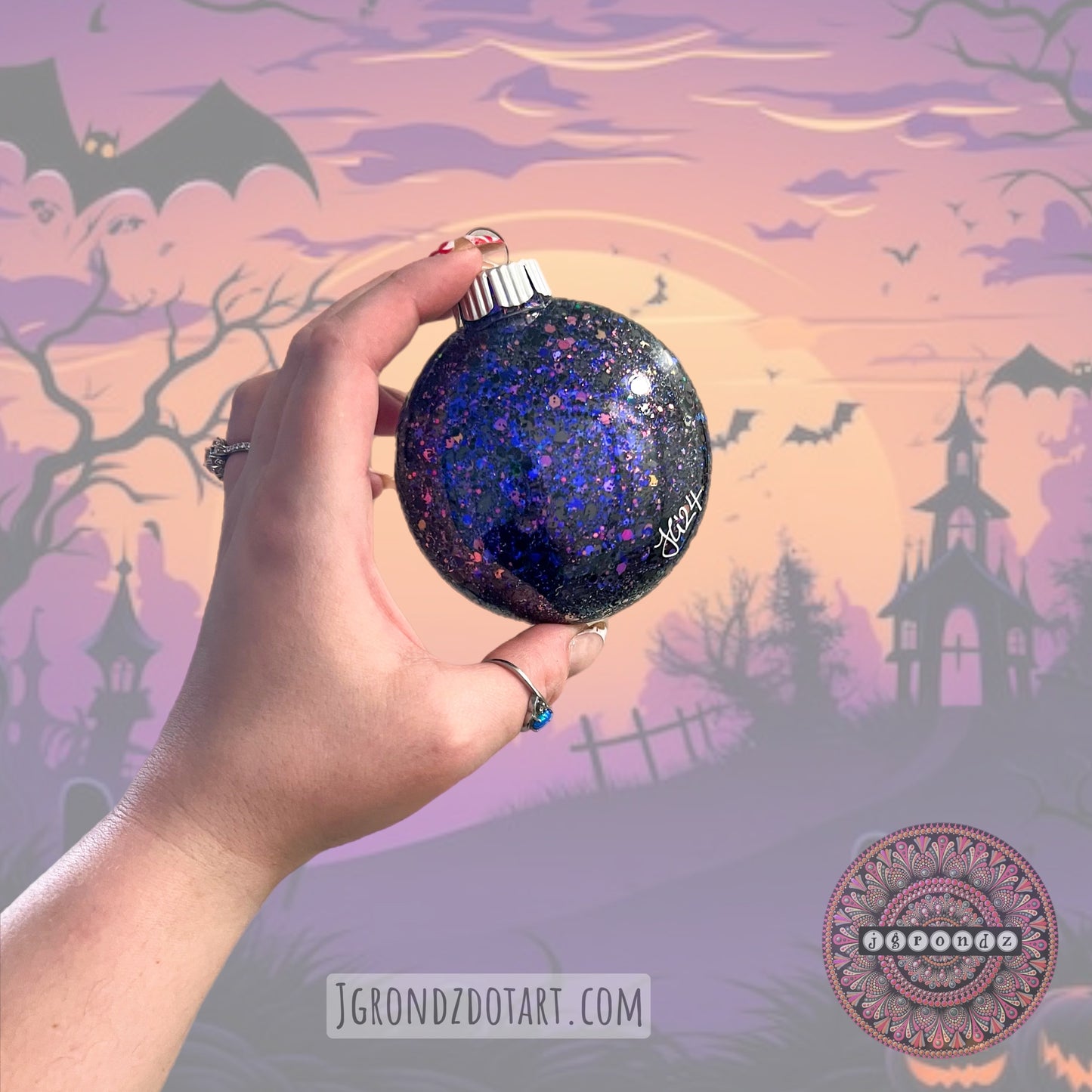 3” Halloween Mandala Glitter Ornament