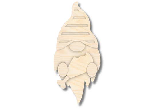 Unfinished Wood Layered Hanging Gnome Holding Turkey Leg | 2 Layers | up to 46"