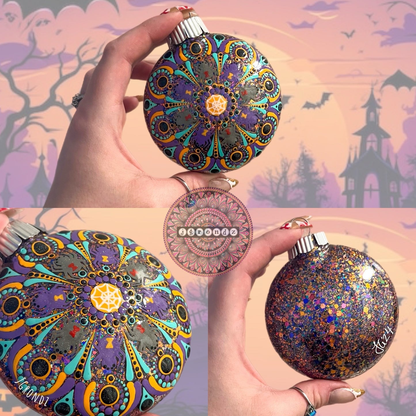 3” Halloween Mandala Glitter Ornament