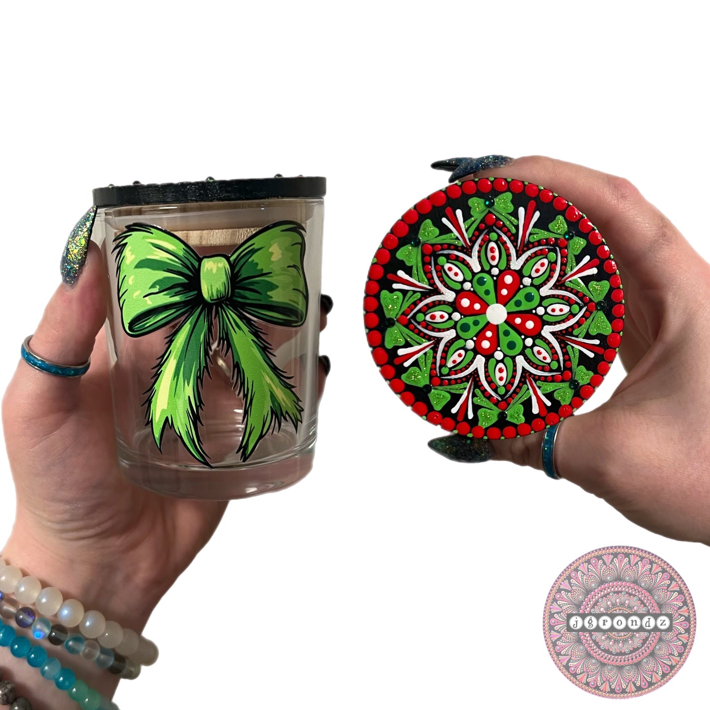 Grinch Bow Mandala Stash Jar