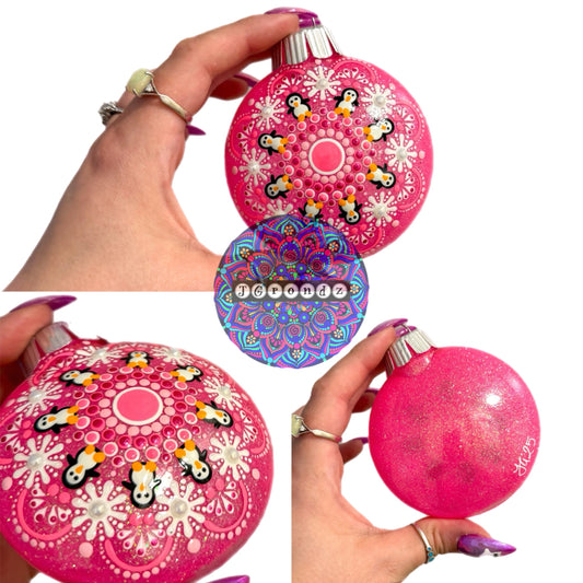 3” Penguin Mandala Glitter Ornament