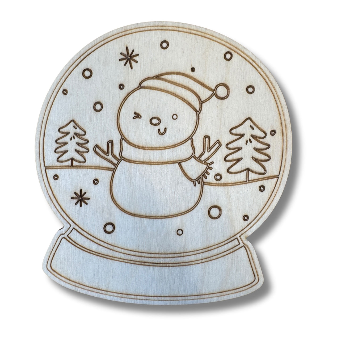 Unfinished Wood Etched Tree Snowman Snowglobe Shape | Paint By Line Crafts | up to 30" DIY