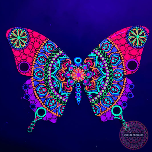 BLACK LIGHT Butterfly Mandala painting