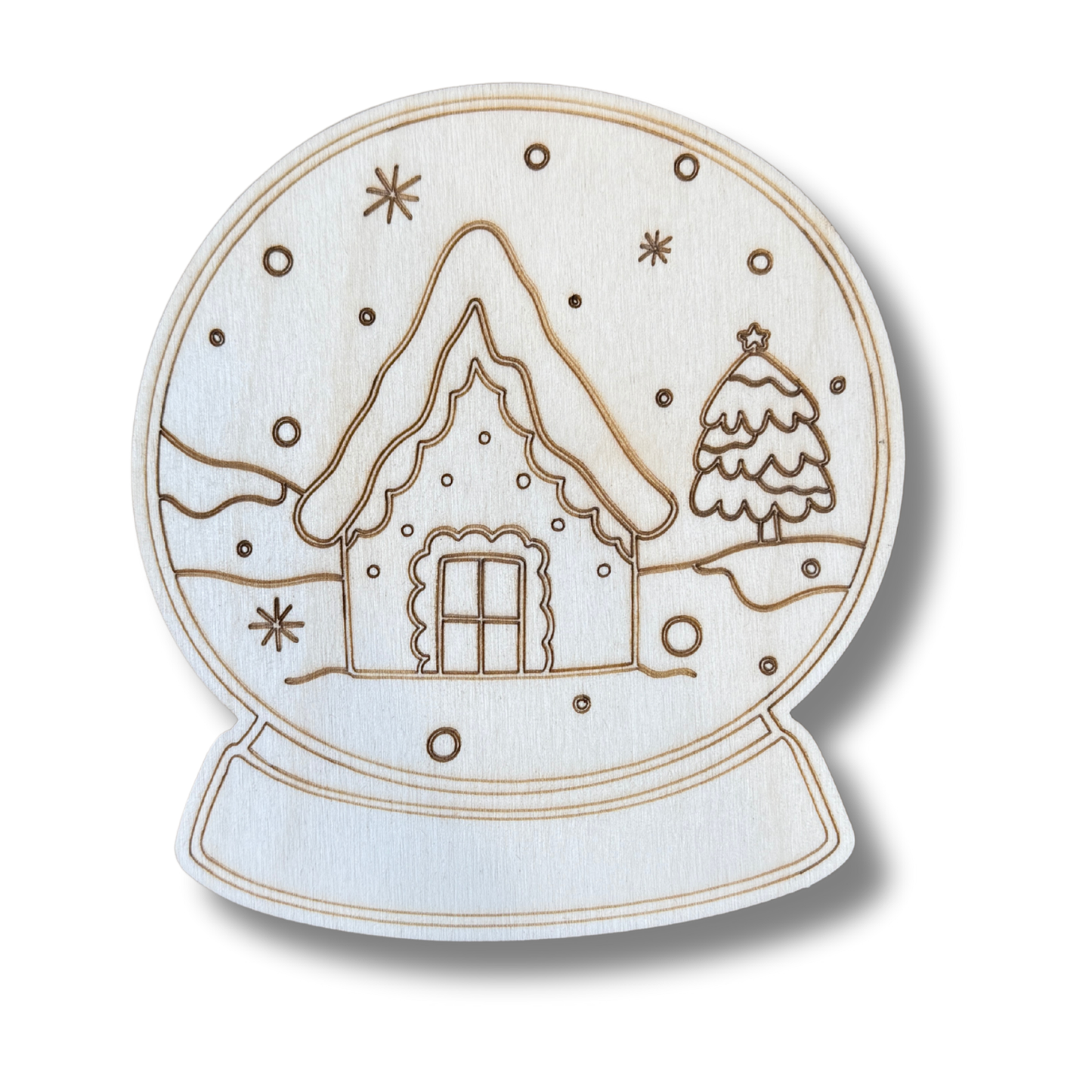 Unfinished Wood Etched Snowy House Snowglobe Shape | Paint By Line Crafts | up to 30" DIY