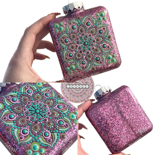 Square Mandala Glitter Ornament