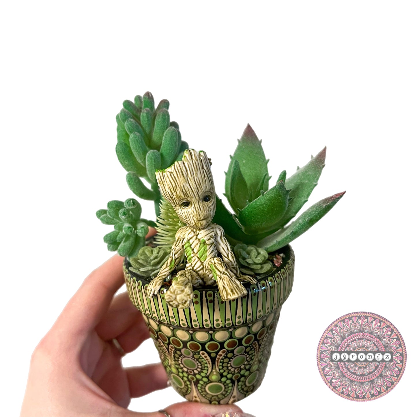 Character Pot  - Mandala Painted Succulent Pot