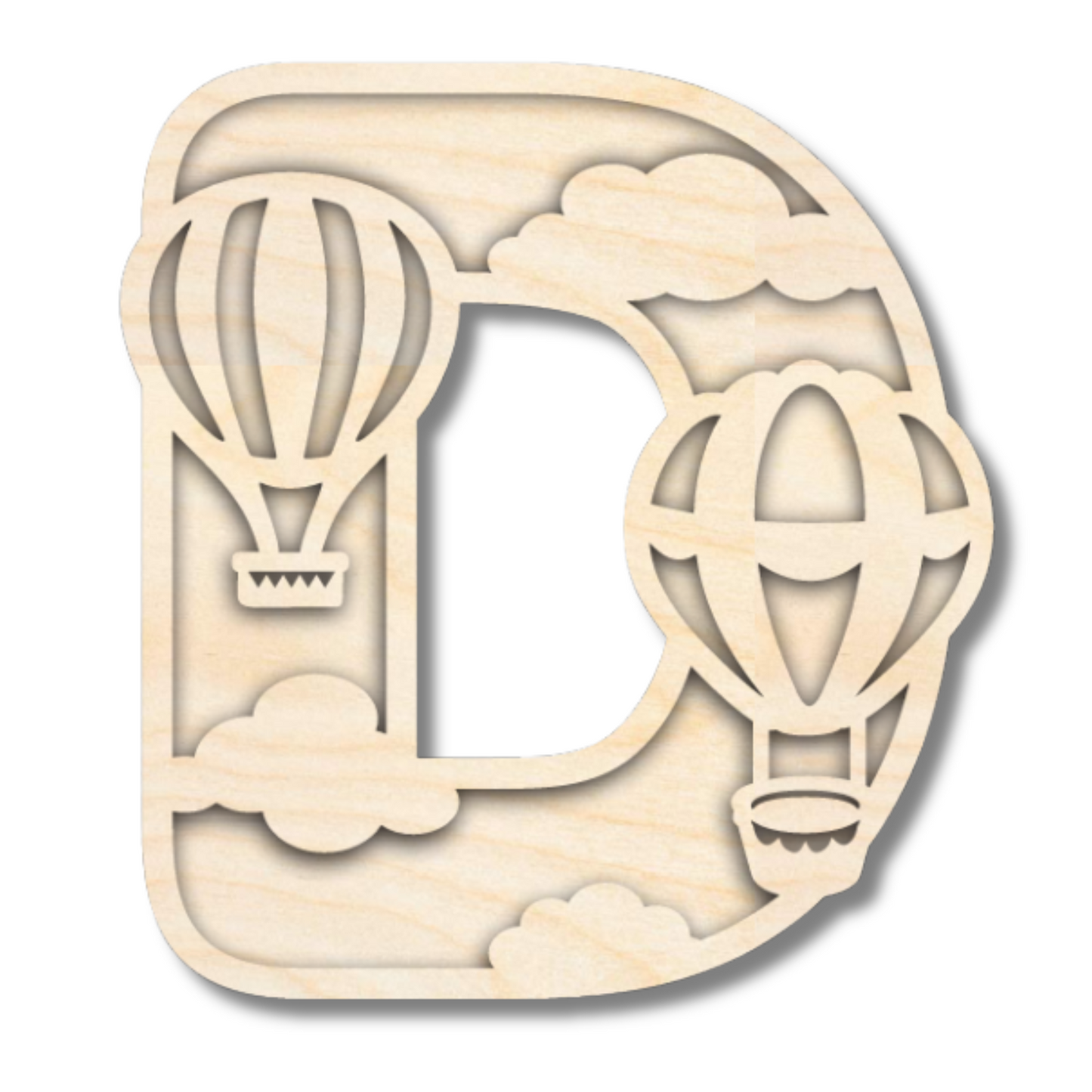 Unfinished Wood Layered Themed Letters | Clouds & Hot Air Balloons | A-Z | 2 Piece | up to 24"