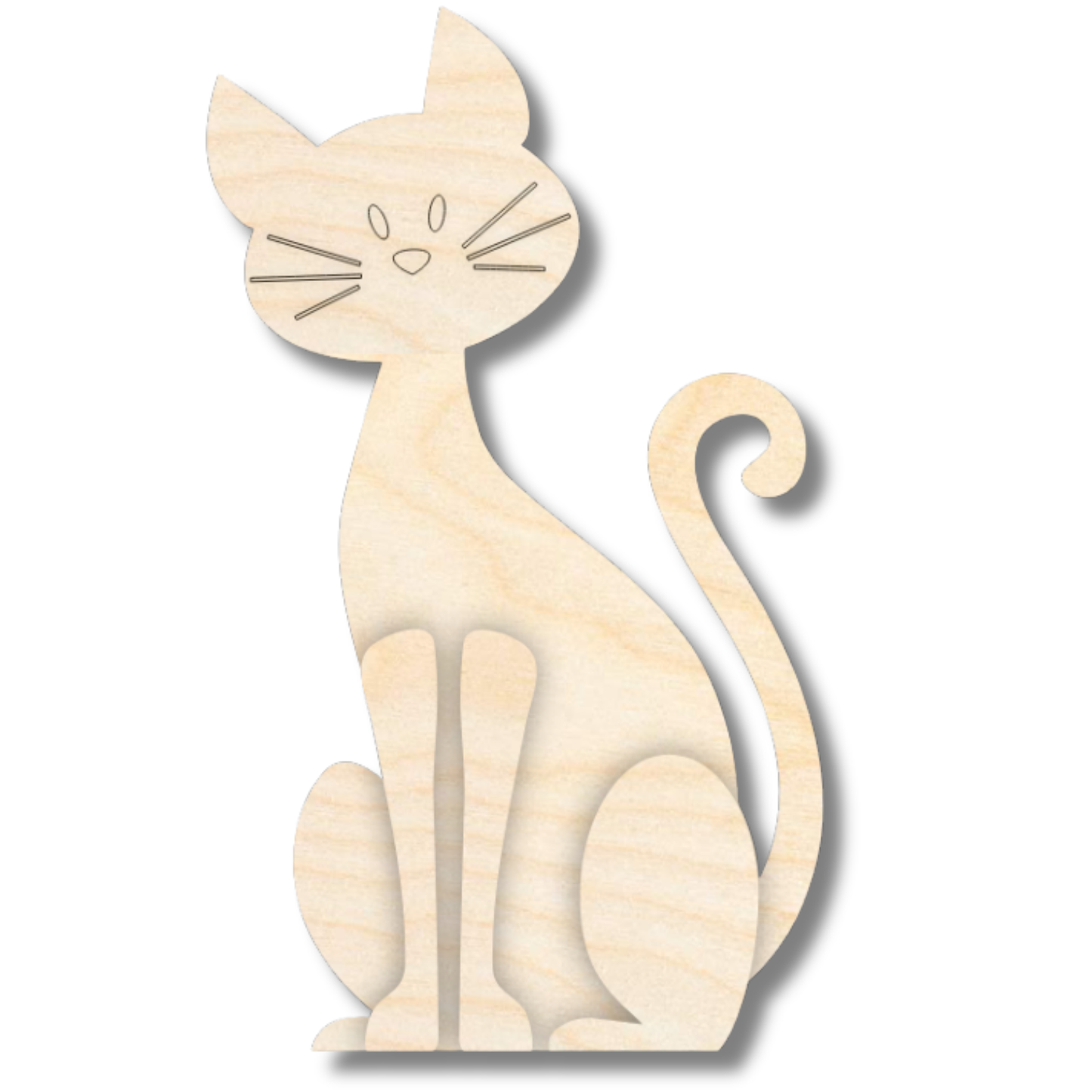 Unfinished Wood Layered and Etched Cat Shelf Sitter | 6" Tall | 1/8" Wood | Wood Craft DIY