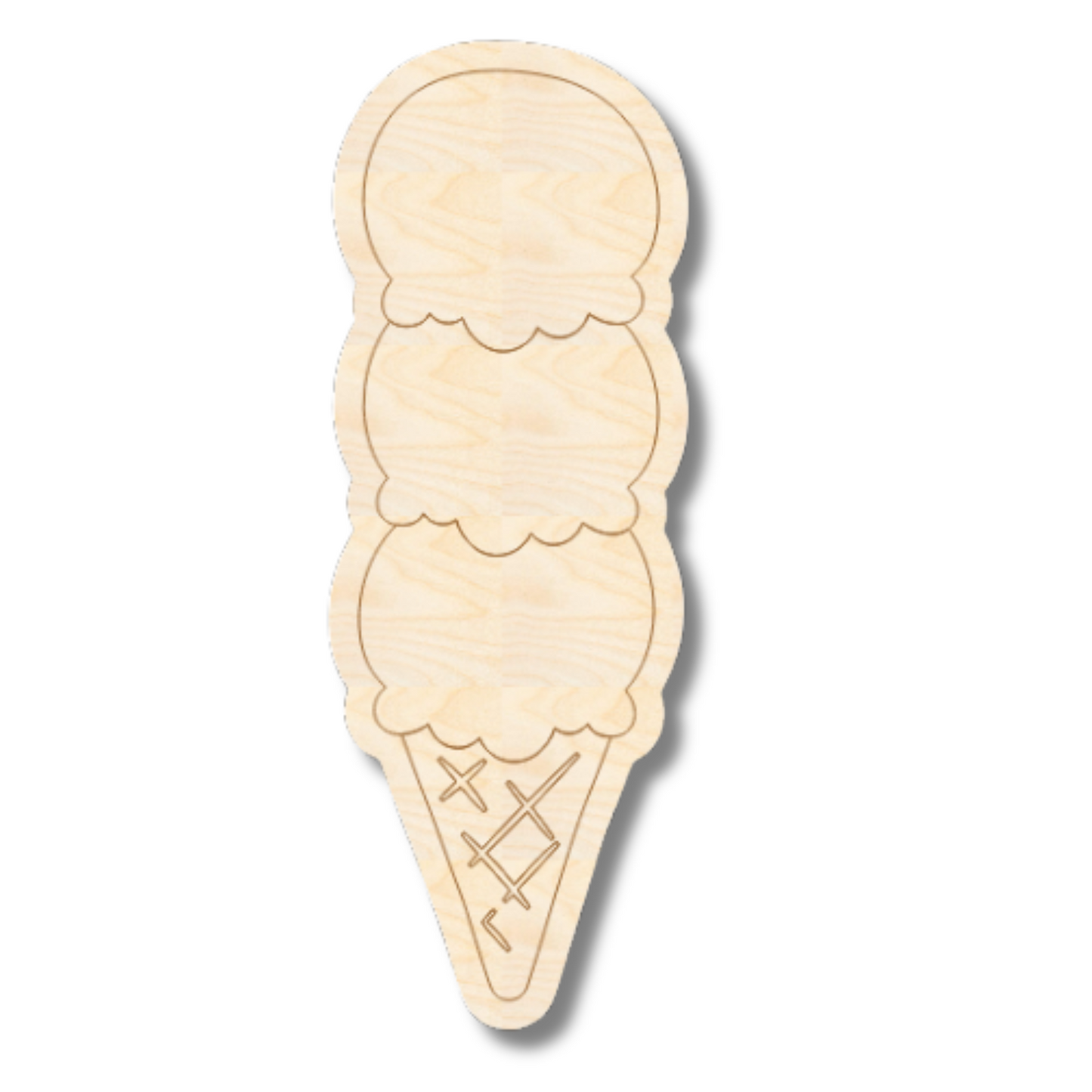 Unfinished Wood Etched Triple Ice Cream Scoop Shape | Paint By Line Crafts | up to 30" DIY