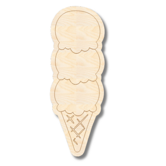 Unfinished Wood Etched Triple Ice Cream Scoop Shape | Paint By Line Crafts | up to 30" DIY