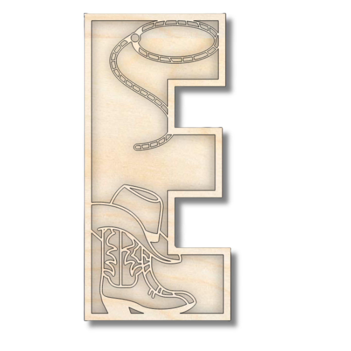 Unfinished Wood Layered Themed Letters | Rodeo | A-Z | 2 Piece | up to 24"