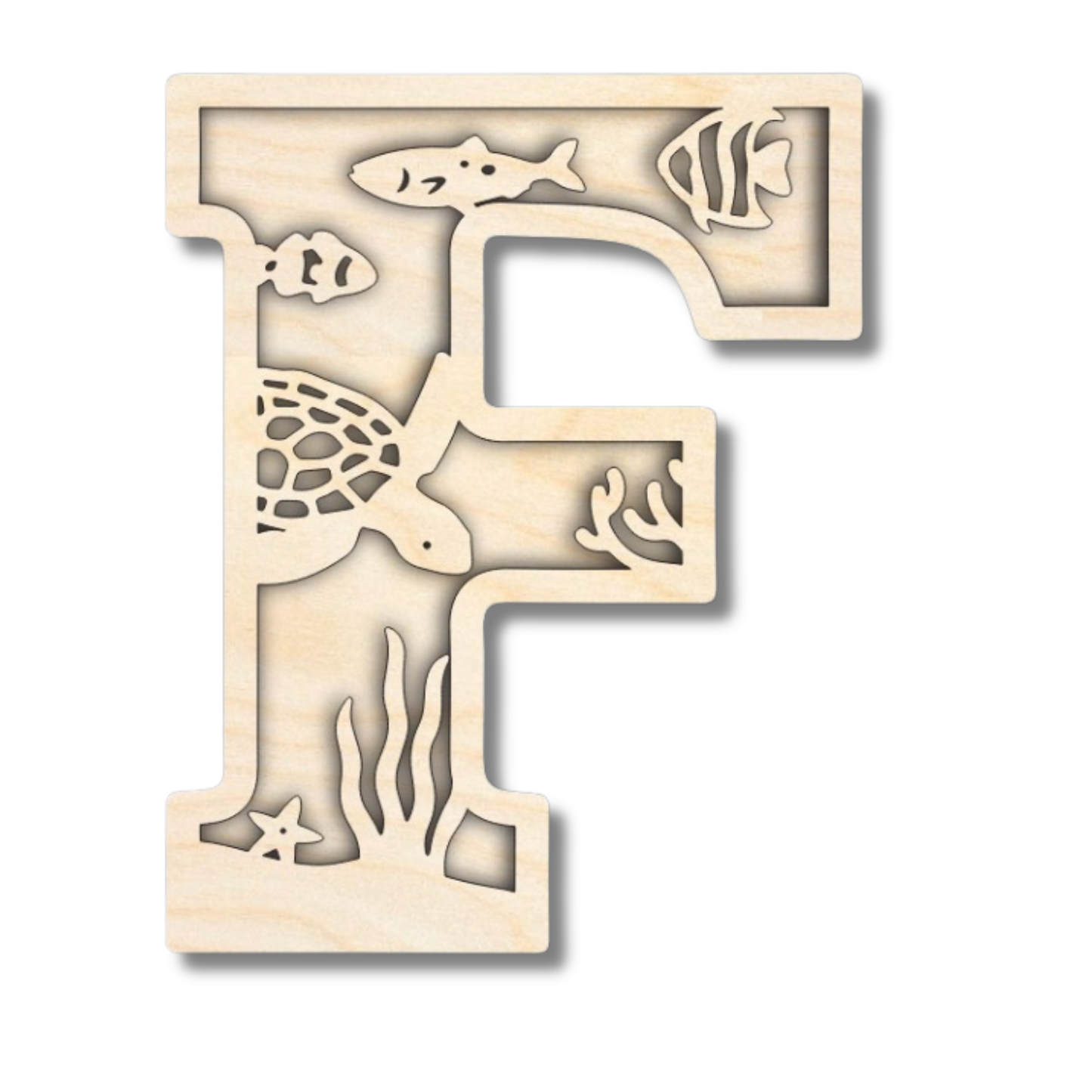 Unfinished Wood Layered Themed Letters | Ocean | A-Z | 2 Piece | up to 24"