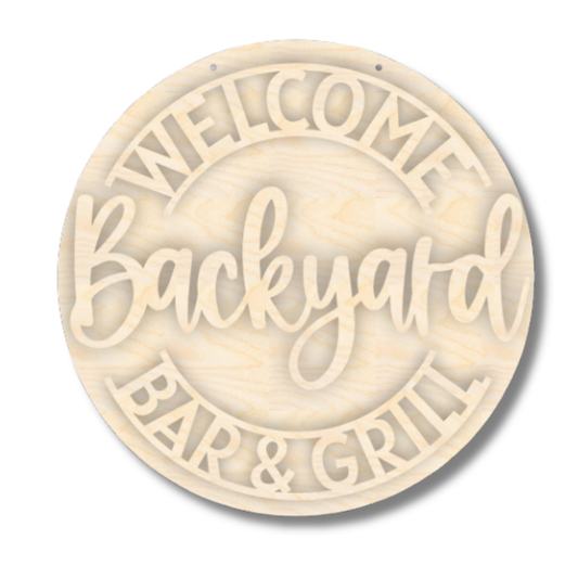 Unfinished Wood Backyard Bar and Grill Door Sign Kit | Wood Craft Cutouts | 1/4" Thick |