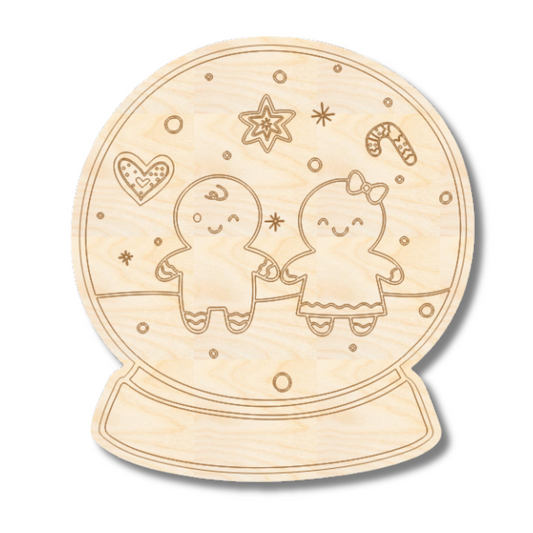 Unfinished Wood Etched Gingerbread Snow Globe Shape | Paint By Line Crafts | up to 30" DIY
