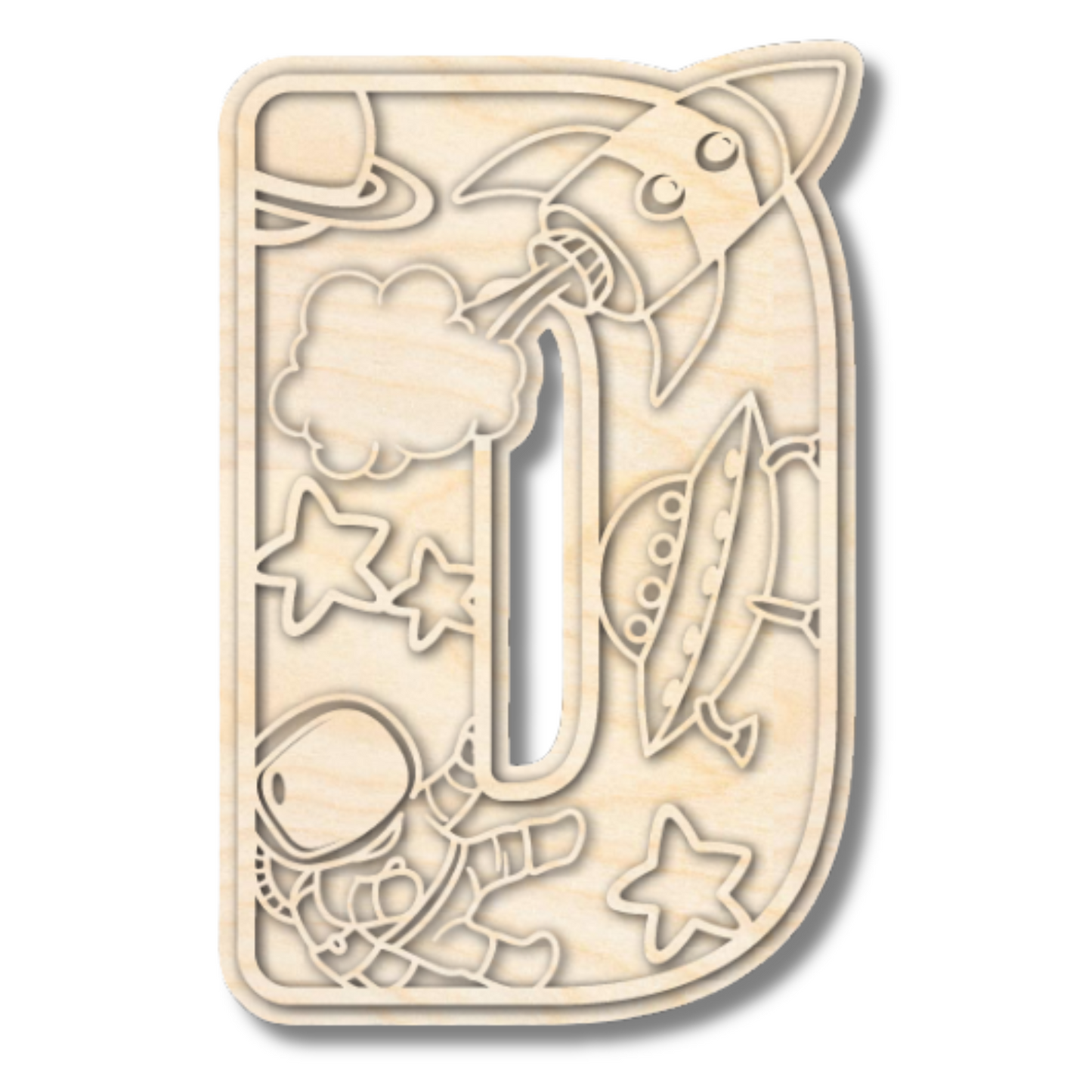 Unfinished Wood Layered Themed Letters | Space | A-Z | 2 Piece | up to 24"