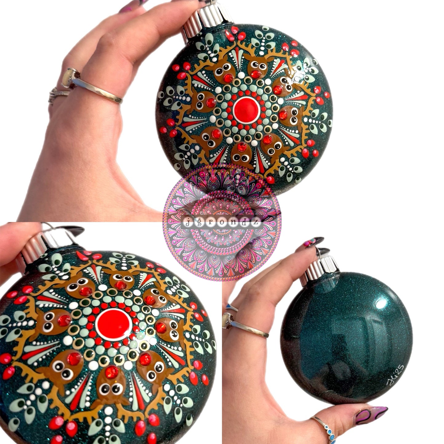 3” Rudolph Mandala Glitter Ornament