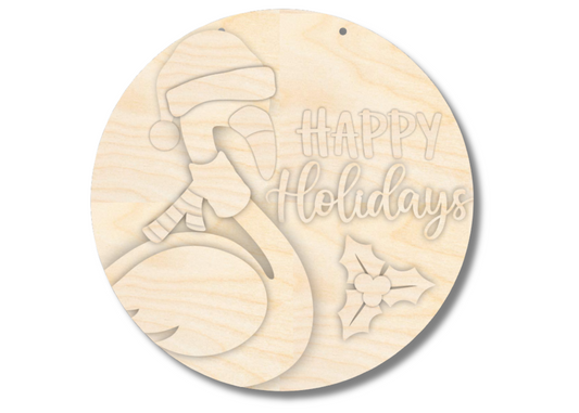 Unfinished Wood Happy Holidays Flamingo Door Sign Kit | Wood Craft Cutouts | 1/4" Thick |