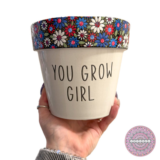 6” Red/White/Blue Flower Border Pot