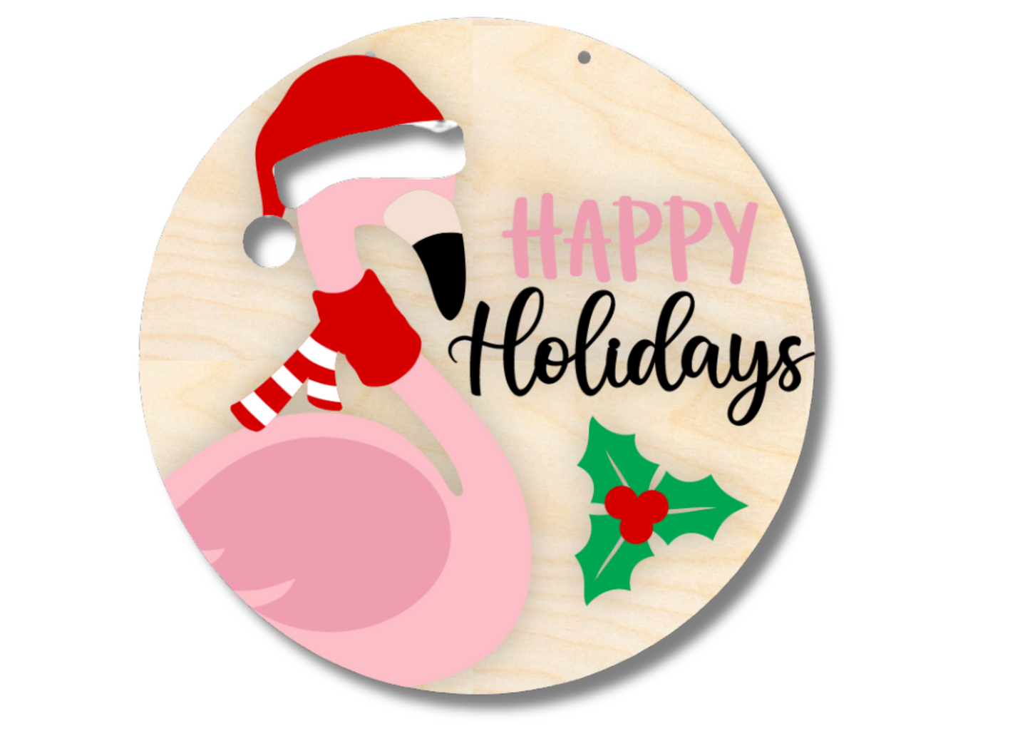 Unfinished Wood Happy Holidays Flamingo Door Sign Kit | Wood Craft Cutouts | 1/4" Thick |