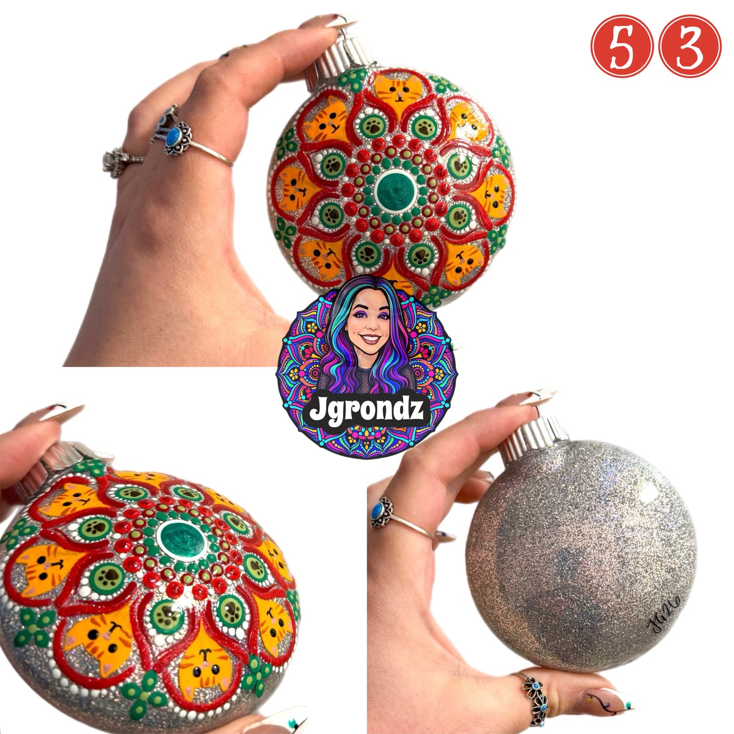 3” Orange Tabby Mandala Ornament
