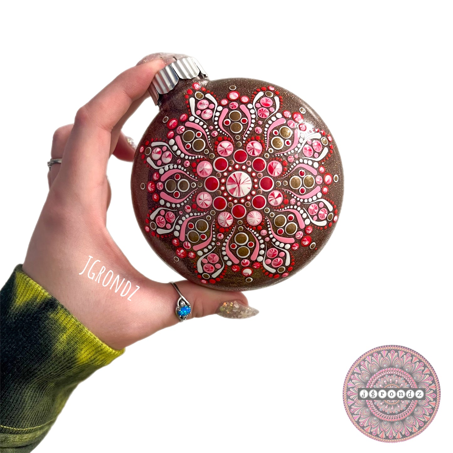 4” Peppermint Mandala Glitter Ornament