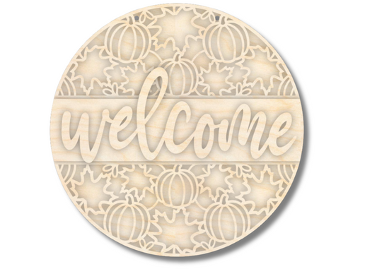 Unfinished Wood Fall Leaves Welcome Door Sign Kit | Wood Craft Cutouts | 1/4" Thick |