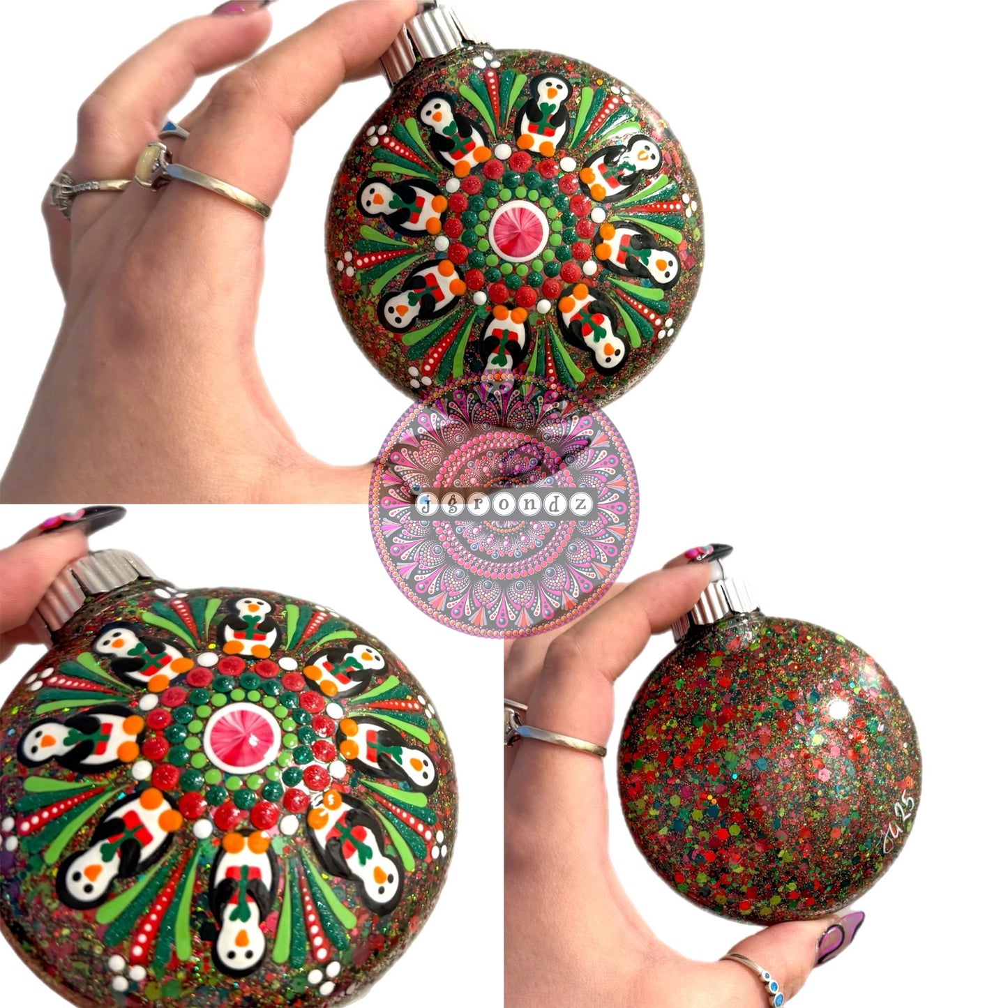 3” Penguin Mandala Glitter Ornament