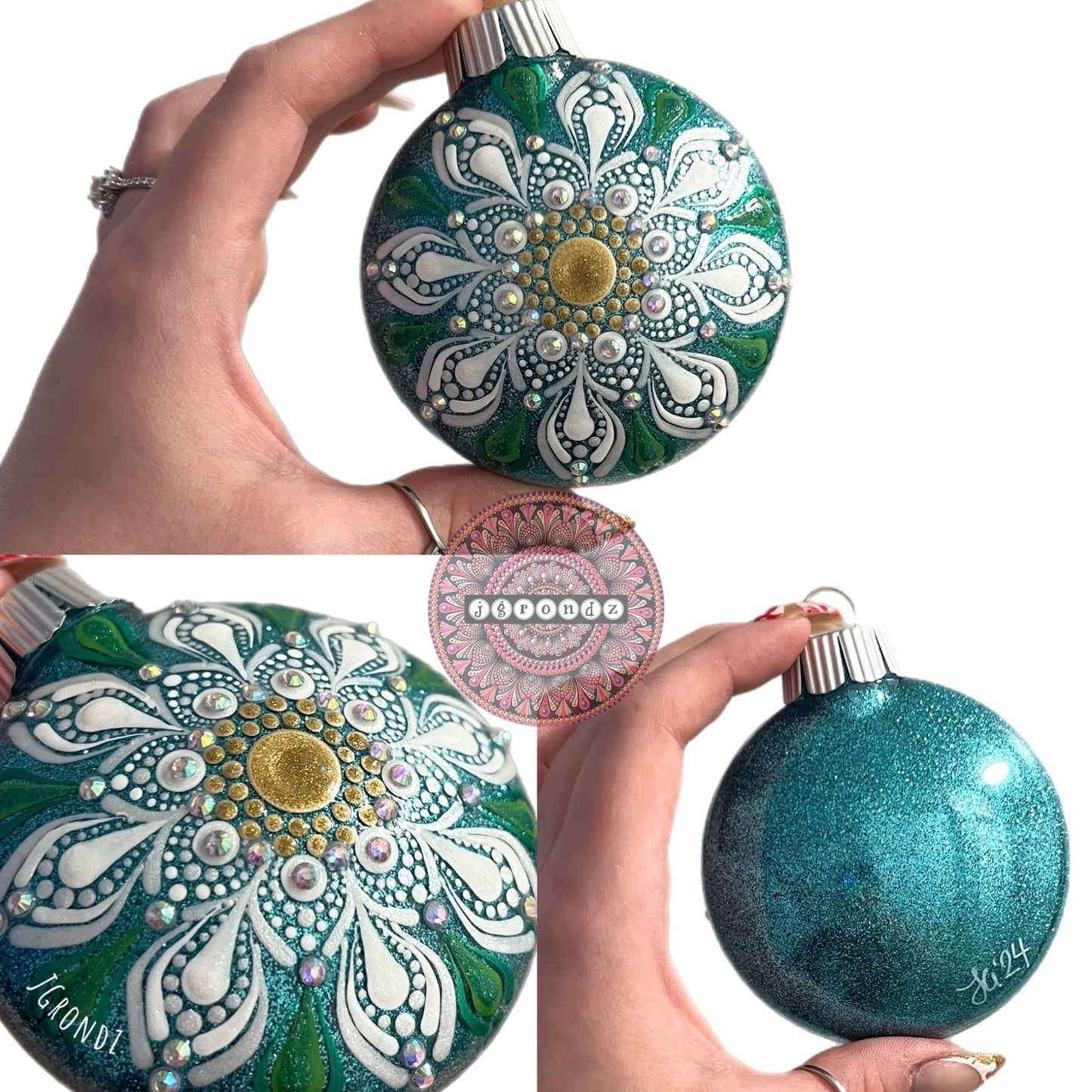 3” Poinsettia Mandala Glitter Ornament