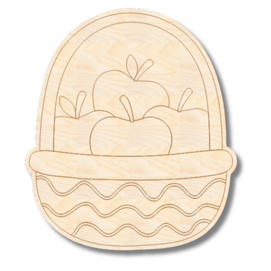 Unfinished Wood Etched Basket of Apples Shape | Paint By Line Crafts | up to 30" DIY