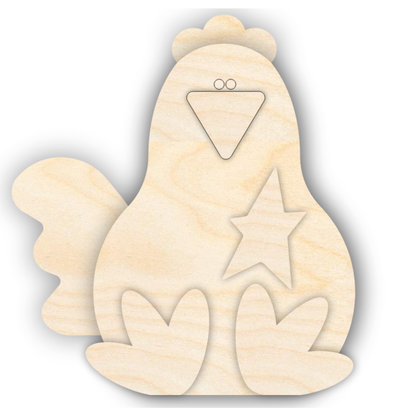Unfinished Wood Layered and Etched Chicken Shelf Sitter | 6" Tall | 1/8" Wood | Wood Craft DIY