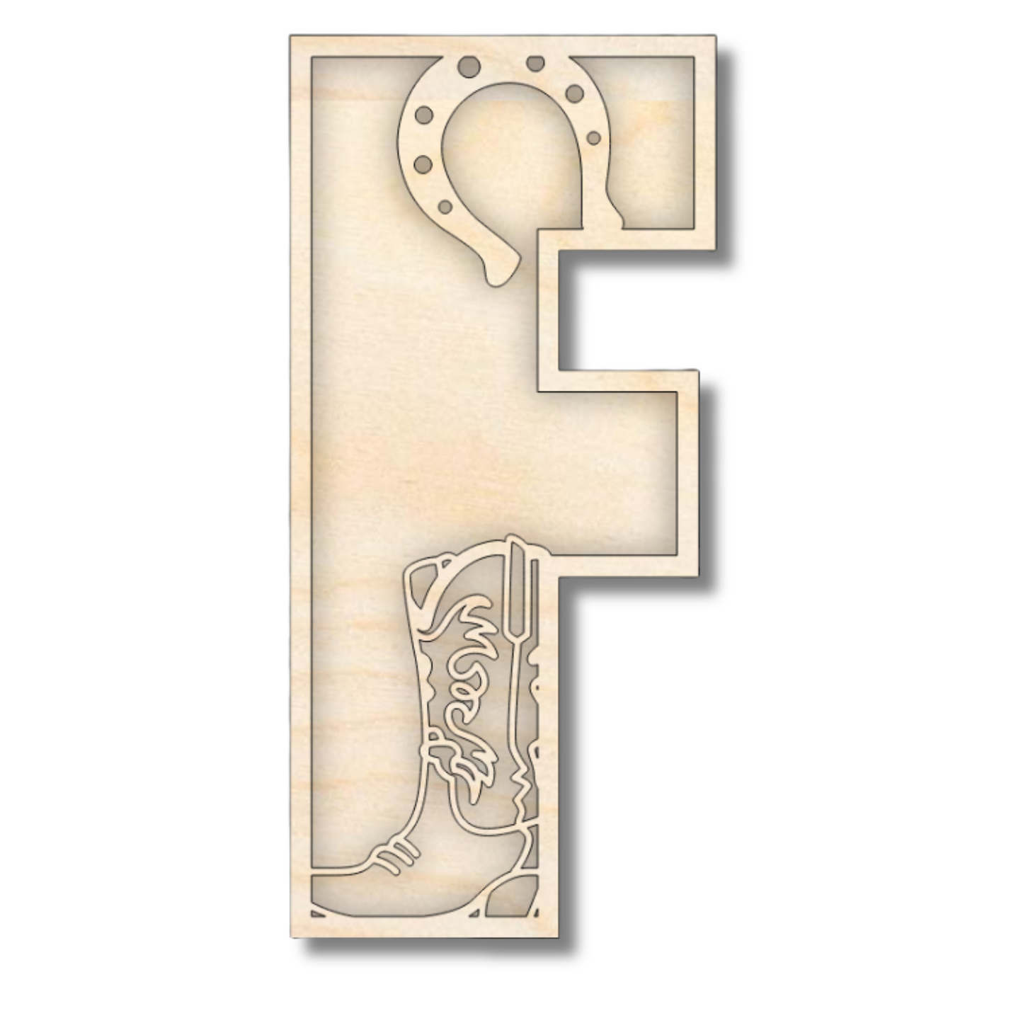 Unfinished Wood Layered Themed Letters | Rodeo | A-Z | 2 Piece | up to 24"