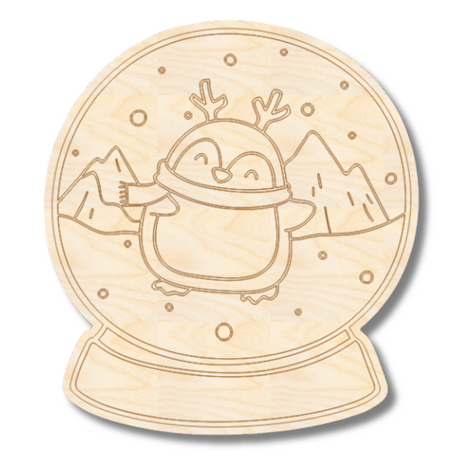Unfinished Wood Etched Penguin Snow Globe Shape | Paint By Line Crafts | up to 30" DIY