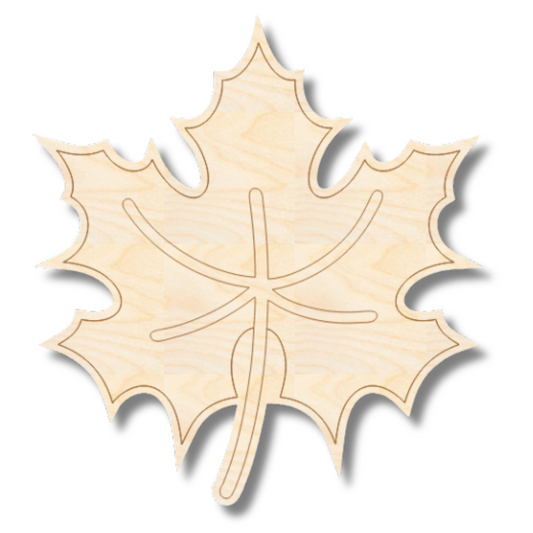 Unfinished Wood Etched Maple Leaf Shape | Paint By Line Crafts | up to 30" DIY