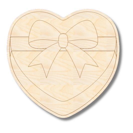 Unfinished Wood Etched Box of Chocolates Shape | Paint By Line Crafts | up to 30" DIY