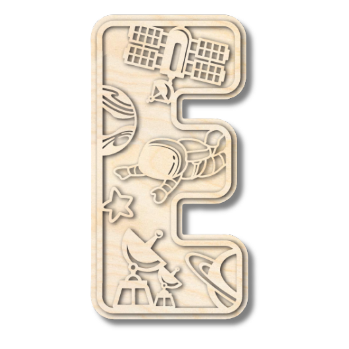 Unfinished Wood Layered Themed Letters | Space | A-Z | 2 Piece | up to 24"