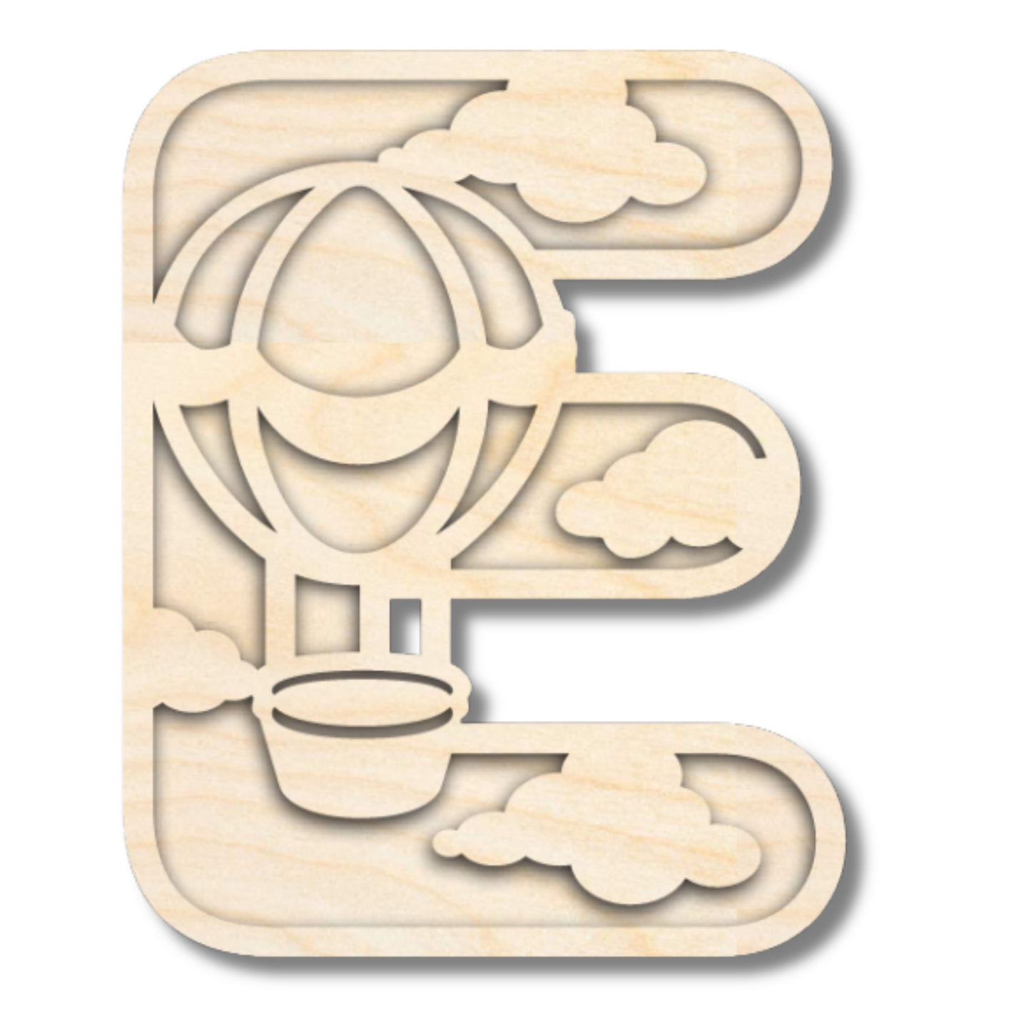 Unfinished Wood Layered Themed Letters | Clouds & Hot Air Balloons | A-Z | 2 Piece | up to 24"