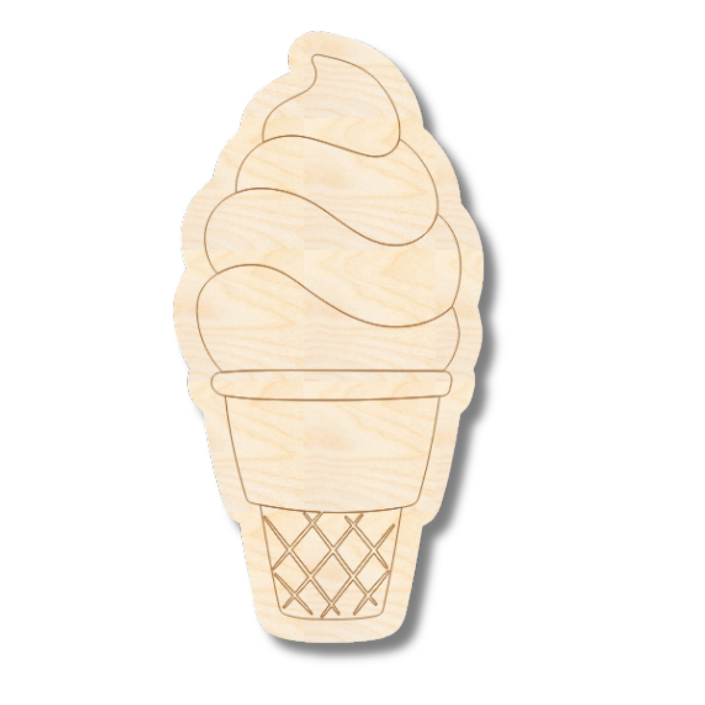 Unfinished Wood Etched Soft Serve Shape | Paint By Line Crafts | up to 30" DIY