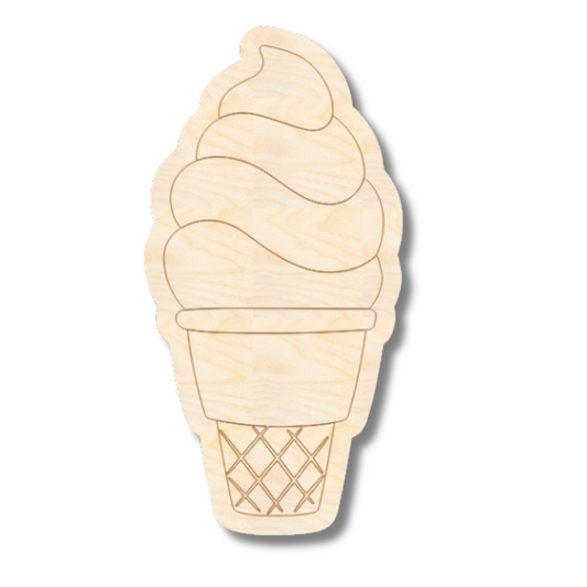 Unfinished Wood Etched Soft Serve Shape | Paint By Line Crafts | up to 30" DIY